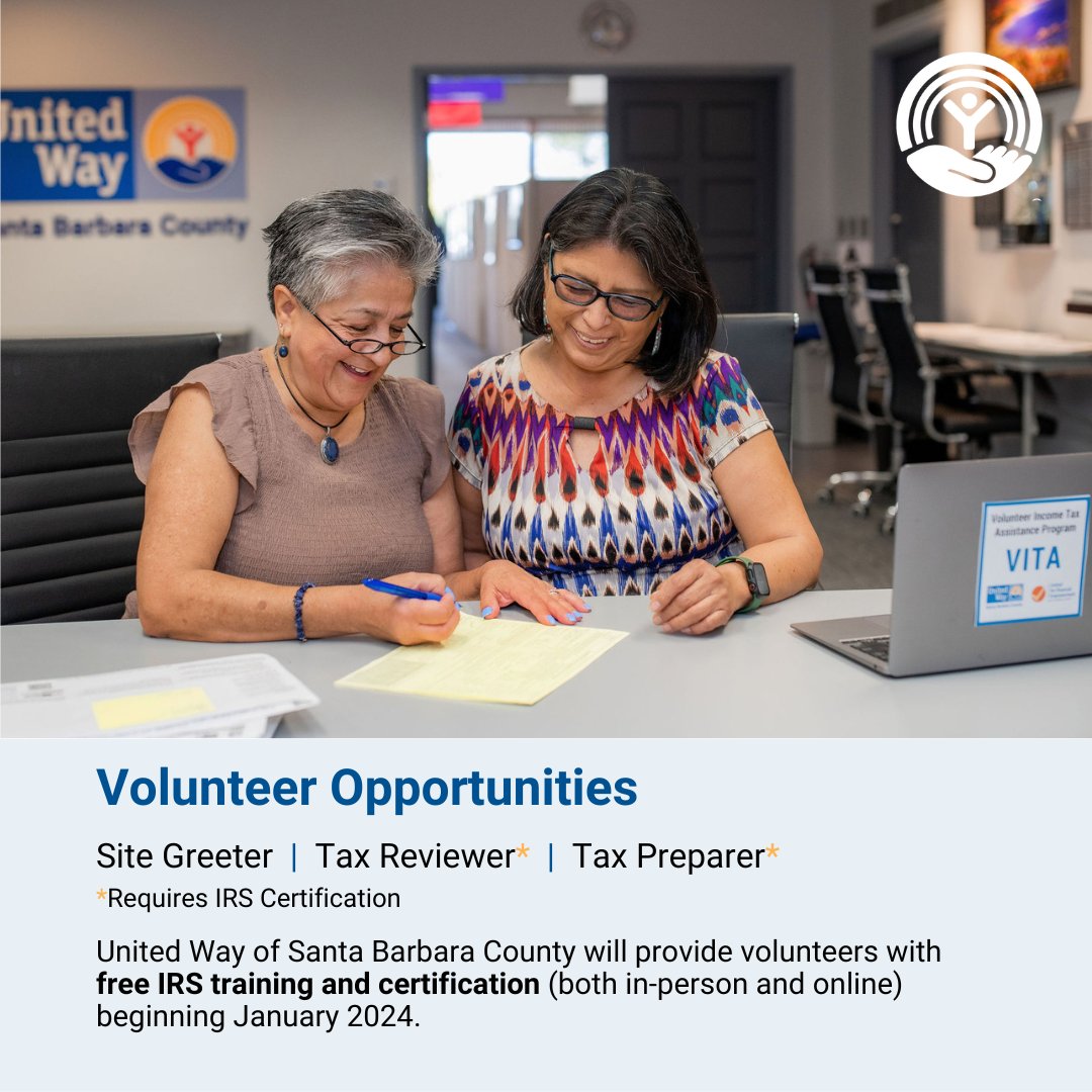 Volunteer with VITA! 

As tax season approaches, United Way of Santa Barbara County is recruiting volunteers for its Volunteer Income Tax Assistance (VITA) program. To sign up to volunteer or to learn more about the program, visit unitedwaysb.org/VITA