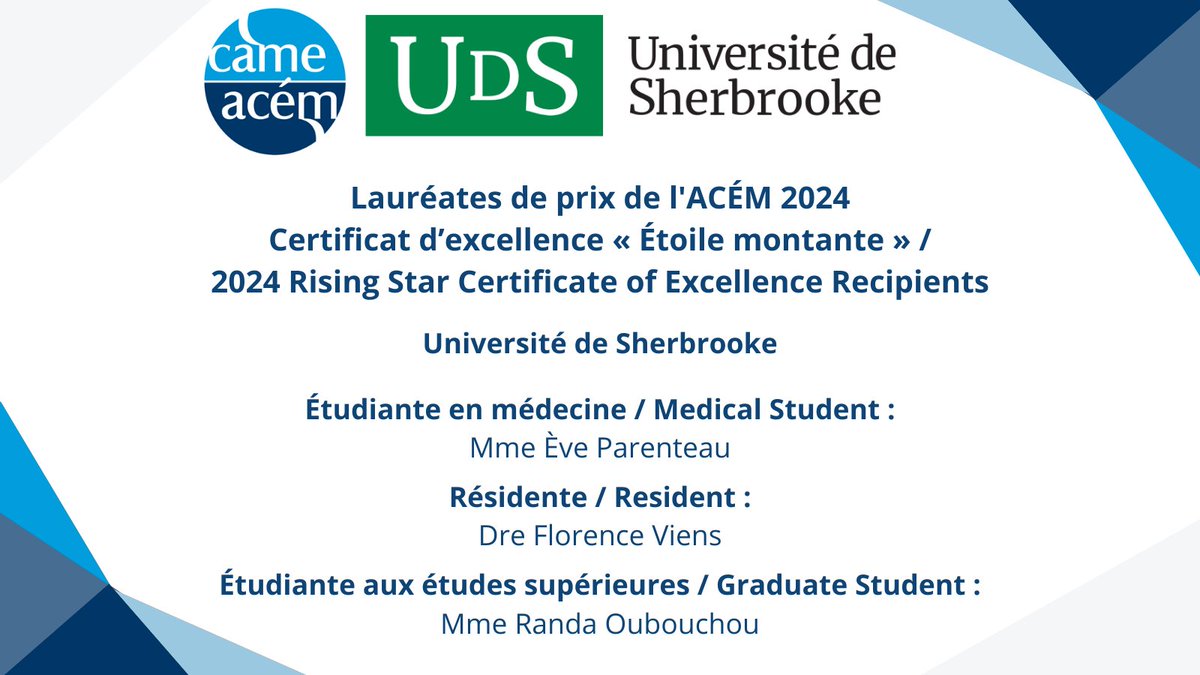 CAME-ACEM (@cameacem) on Twitter photo L’ACÉM est ravie d’annoncer les lauréates du Certificat de mérite 2024 de Université de Sherbrooke / CAME is happy to announce the 2024 Rising Star Certificate of Excellence Recipients from Université de Sherbrooke <a href="/USherbrooke/">Université de Sherbrooke</a> L’ACÉM est ravie d’annoncer les lauréates du Certificat de mérite 2024 de Université de Sherbrooke / CAME is happy to announce the 2024 Rising Star Certificate of Excellence Recipients from Université de Sherbrooke <a href="/USherbrooke/">Université de Sherbrooke</a>