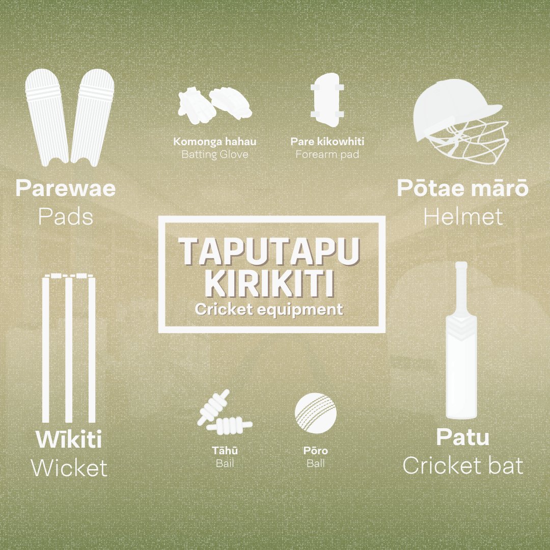 reomaori's tweet photo. 🏏 Cricket terms in te reo Māori. #reomāori @BLACKCAPS @WHITE_FERNS https://t.co/LgLWUOGbJp