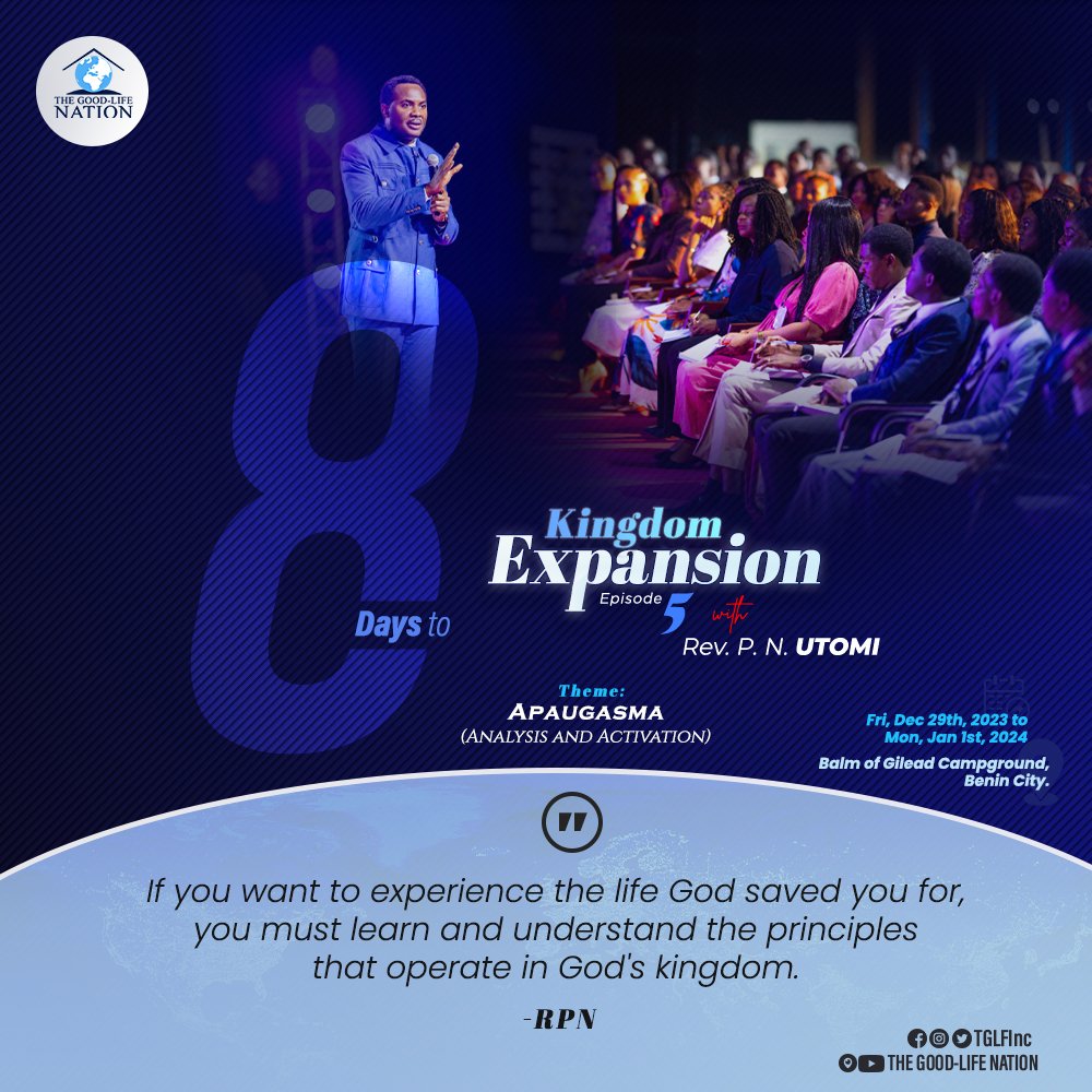 If you want to experience the life God saved you for, you must learn and understand the principles that operate in God's kingdom. -RPN

8 DAYS TO KINGDOM EXPANSION EPISODE 5 WITH REV. P N. UTOMI

#RPN
#KingdomExpansion