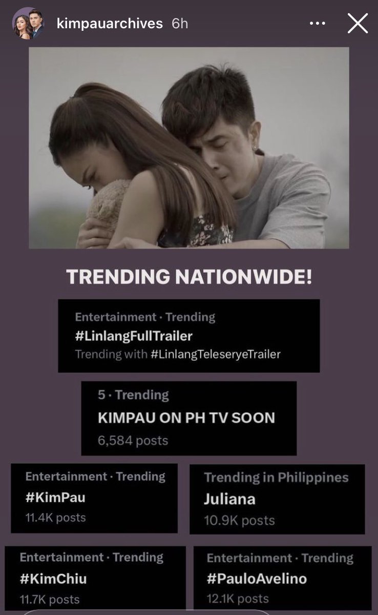Mahalo29376895's tweet photo. LINLANG FEVER CONTINUES 

Multiple trending  ang #Linlang 🔥

KIMPAU ON PH TV SOON
#KimPau #KimChiu #PauloAvelino 

Congratulations, @prinsesachinita @mepauloavelino @1migueldeguzman @KAILAestrada @jojosaguin @officialmaryaph 
@DreamscapePH @endrinal_deo @ericjohnsalut @ABSCBNpr https://t.co/qmyRpLUgJG