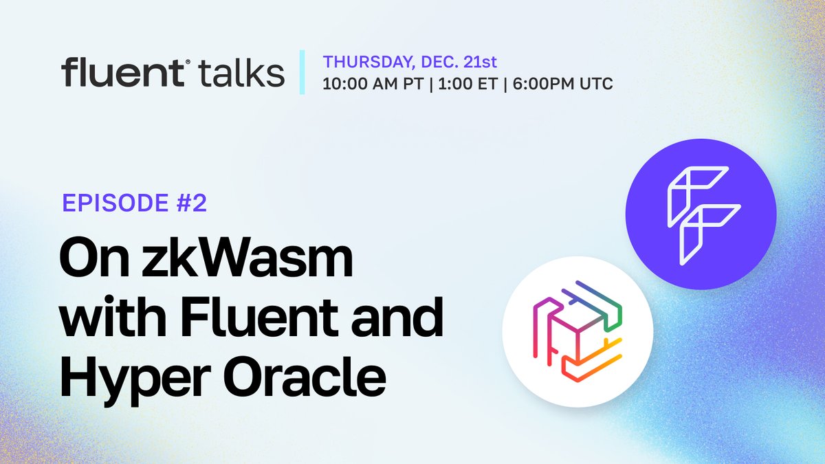 fluentxyz's tweet photo. 🚨Set a reminder! @0xDinoEggs & @kayprasla will be joined by special guest @0xKartin of @HyperOracle in our next fluent talk.

We'll discuss:

✅ HyperOracle's zkOracle
✅ Fluent l2
✅ Offchain data integrity via zkVM

https://t.co/Nern3n3vsf

Drop those questions in the comments!