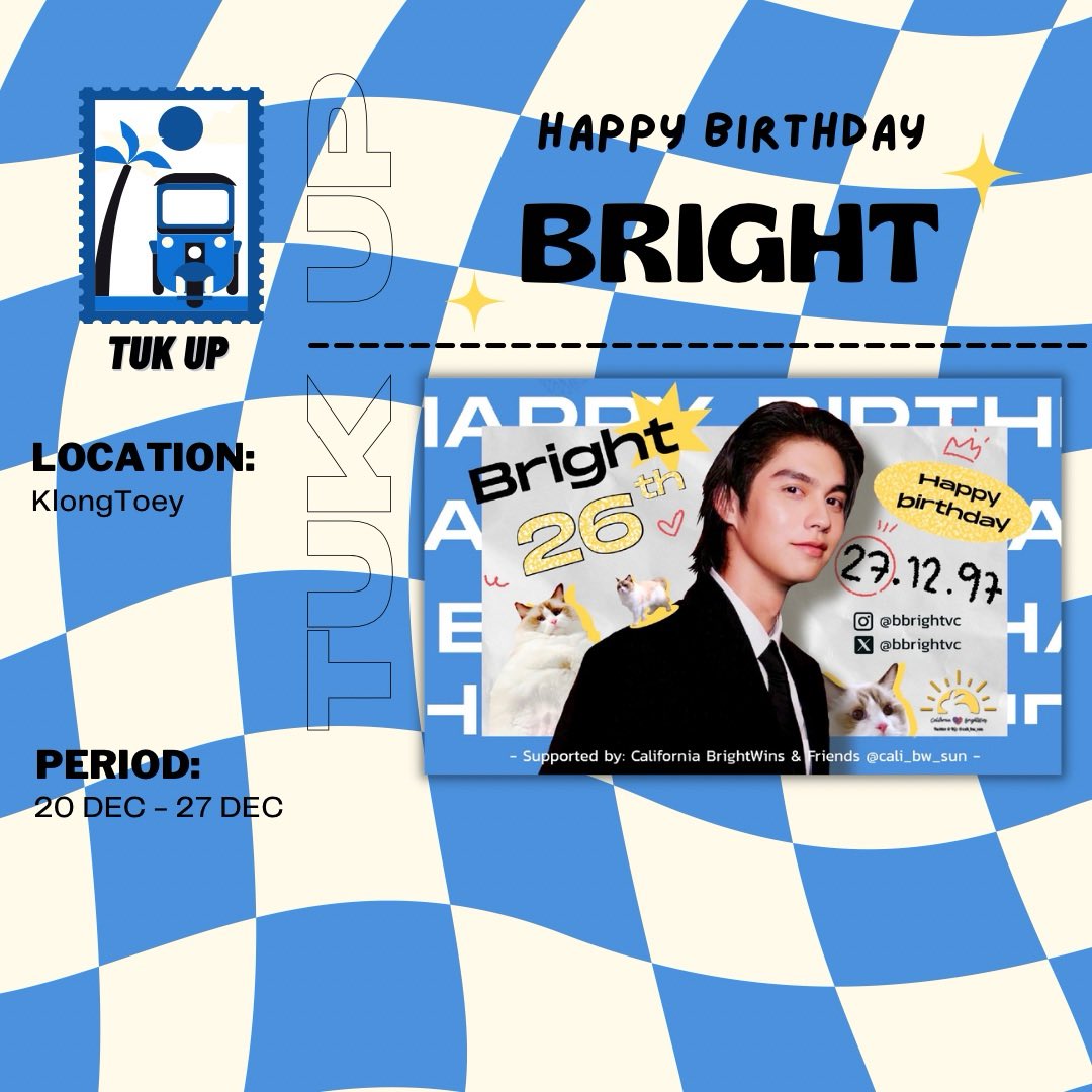 cali_bw_sun's tweet photo. Bright’s Birthday Support Project

Look out for our Tuktuk Ads for Bright’s birthday at Klong Toey from December 20-27! Don’t forget to tag us when you see one! 🤍

#BrightBDProject2023 
#BRIGHTsHomeParty 
#bbrightvc #californiabrightwins https://t.co/57SnPpAlnK