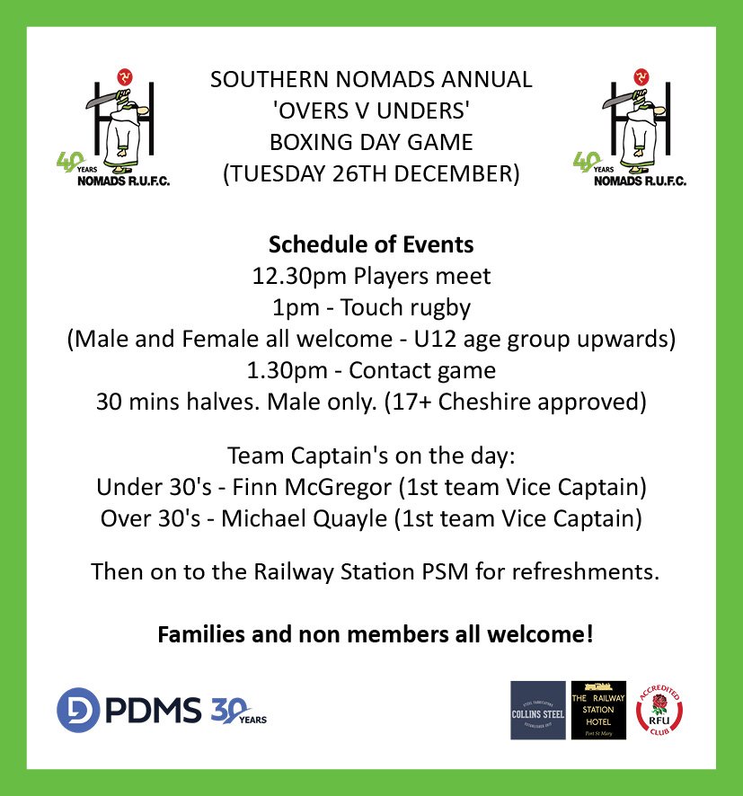 We're looking forward to seeing all you spectators on the sidelines as well! (2/2) #wearenomads #proudlymanxrugby #boxingdayrugby