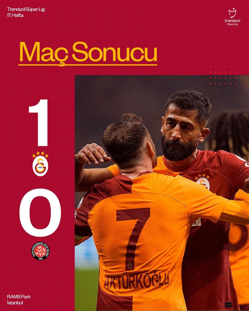 3️⃣ puan bizim! 💪

Maç sonucu: Galatasaray 1-0 V. F. Karagümrük 👏

#GSvKG