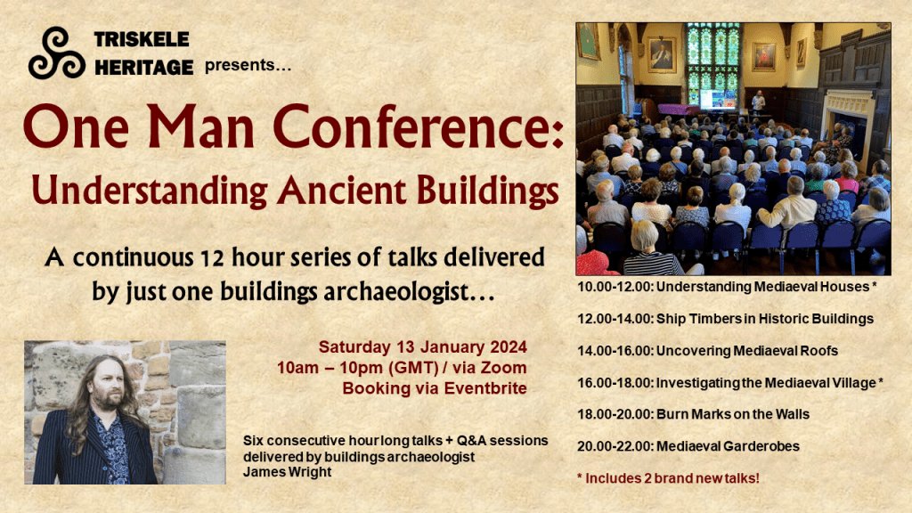 I know that folk are preoccupied with the preparations for a nice roast dinner next Monday, but I thought it might be worth reminding youse that I'll be taking on another 12 hour One Man Conference on ancient buildings in January 🙂

More info here: 
eventbrite.co.uk/e/one-man-conf…