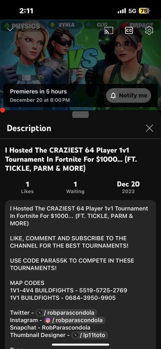 I Hosted The CRAZIEST 64 Player 1v1 Tournament In Fortnite For $1000... (FT. TICKLE, PARM &amp; MORE)
youtu.be/jXy1CJqnRJ8

LIKE &amp; COMMENT 🤪

WAIT TILL YOU SEE THIS ONE 😦