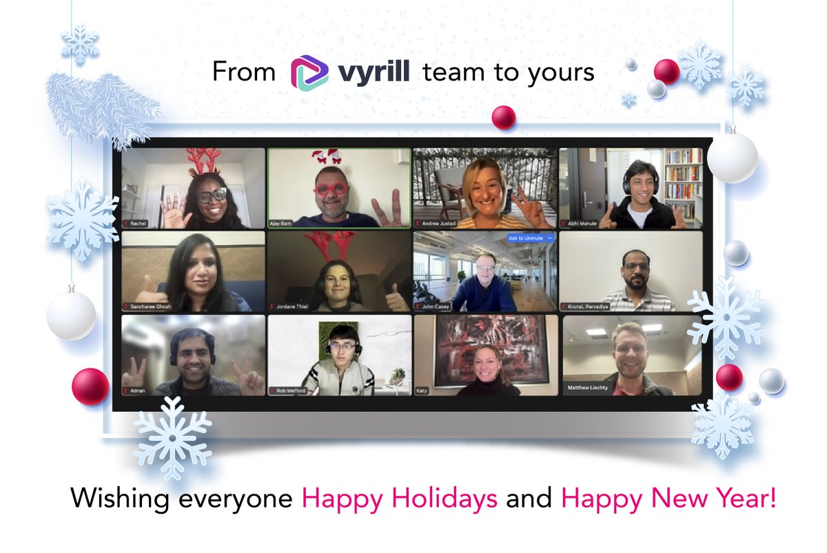 From all of us at Vyrill, we're sending our warmest wishes for a wonderful holiday season filled with love, laughter, and cherished moments. May this festive time be a celebration of togetherness and happiness for you and your loved ones. #HappyHolidays #SeasonsGreetings