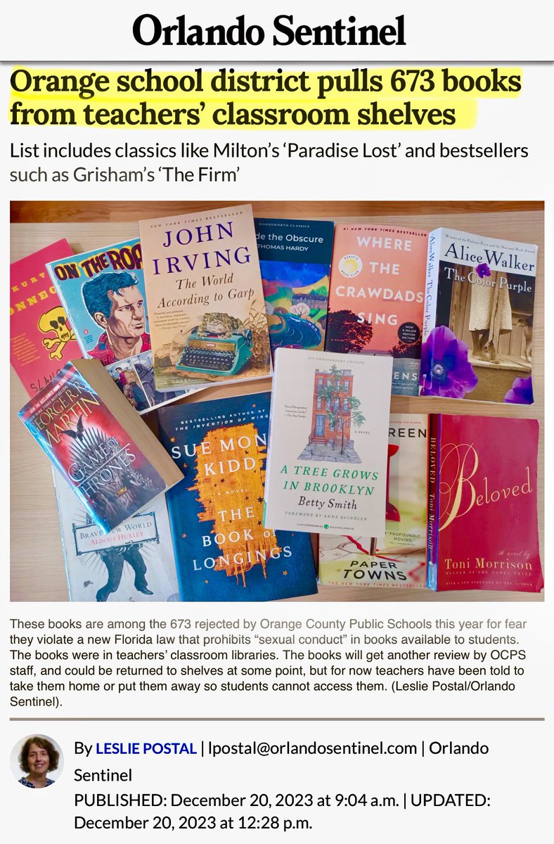 Florida book banning is totally out of control. Some books may return, but many won’t while @AGAshleyMoody argues in court that schools are meant to “convey the government’s message”. The DeSantis government is sounding more like a regime indoctrinating youth into ignorance.
