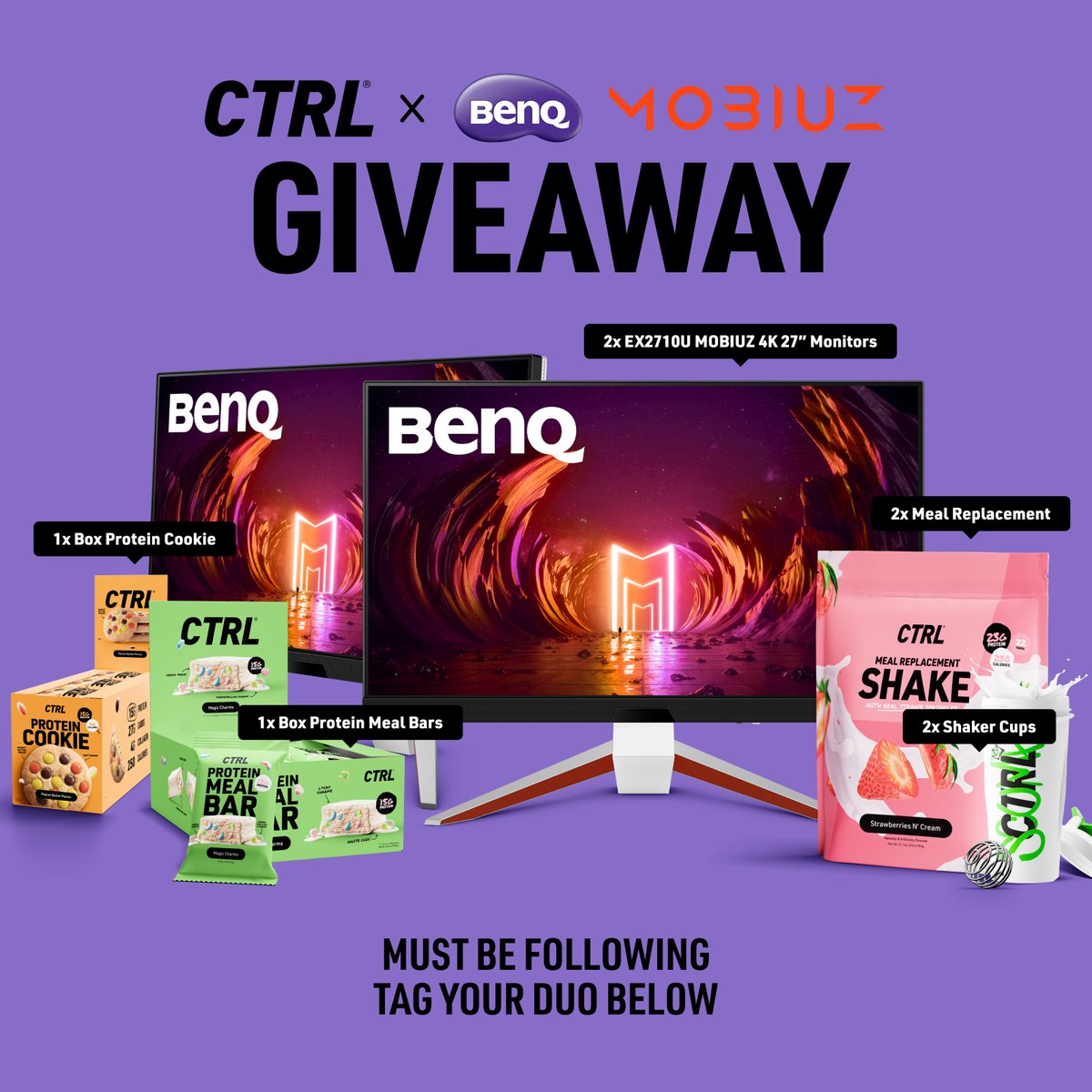 CTRL x @MobiuzGaming New Year's Resolutions Giveaway 💫 We're teaming up to give away: 2x #EX2710U 4K #MOBIUZ Gaming Monitors 🖥️ 2x Meal Replacement Shakes 💪 2x Boxes of Protein Cookies 🍪 2x Boxes of Meal Bars 🍫 2x Shaker Cups 🥤 To Enter: Must be following ❤️ + 🔁 this post