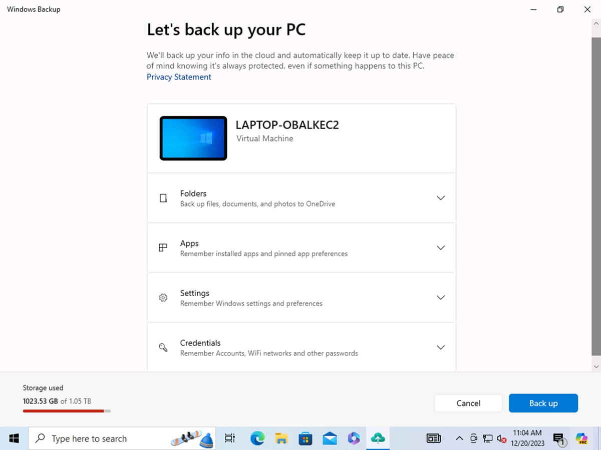 techosarusrex's tweet image. This is the #WindowsBackup experience on Windows 10