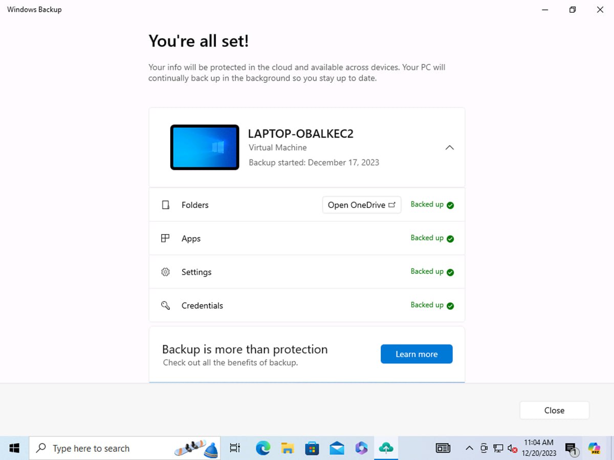 techosarusrex's tweet image. This is the #WindowsBackup experience on Windows 10