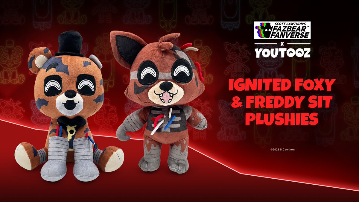 The two TJOC x @youtooz plushies, Ignited Freddy (Sit) and Ignited Foxy will be available to pre-order on December 26th 3PM EST! Foxy: youtooz.com/products/ignit… Freddy: youtooz.com/products/ignit… #fnaf #tjoc #youtooz