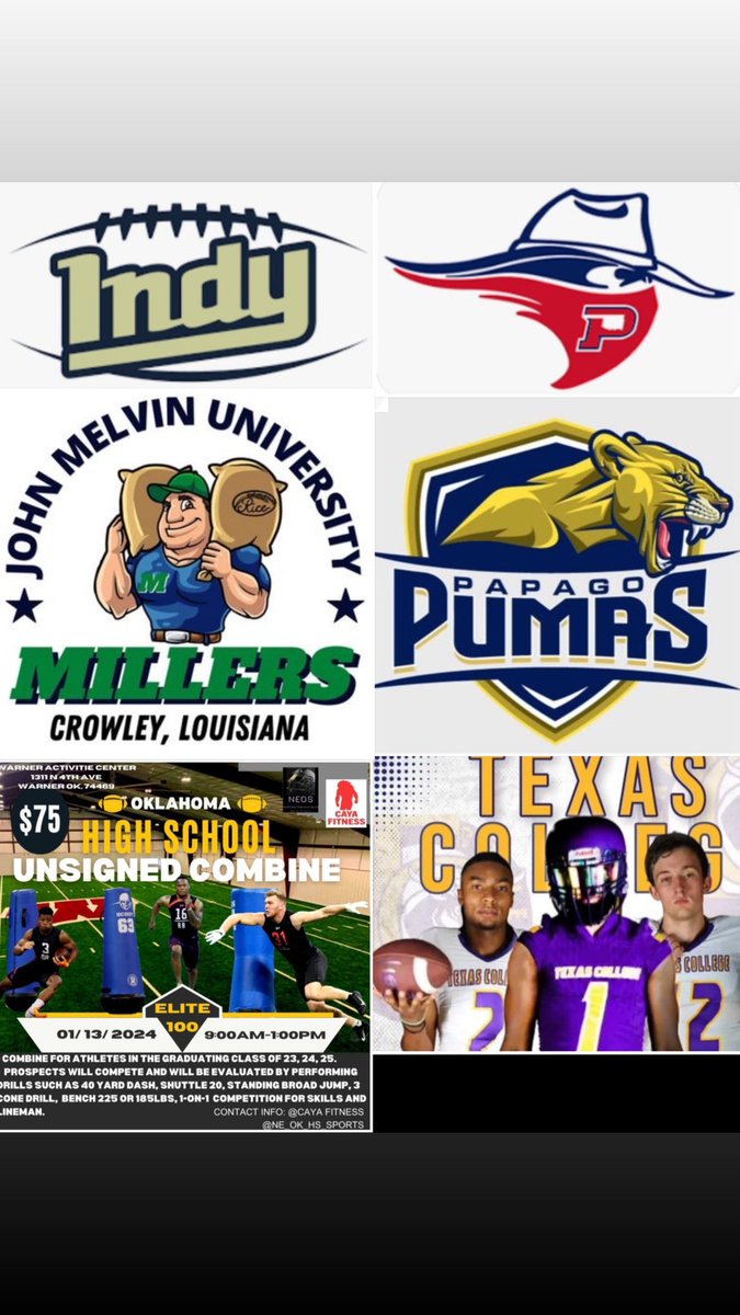 This is an opportunity to perform in front of coaches from 5 college football programs. You want the opportunity to get offers then this is your chance!  Register at oklahoma-elite.com/cart
<a href="/PapagoPumas/">Papago Pumas JUCO Football</a> <a href="/TexasCollege23/">Texas College Football</a> @NE_Ok_HS_Sports @MillersFball <a href="/OPSUFootball/">OPSU Football</a> <a href="/DreamU_IndyFB/">Indy CC Football</a>