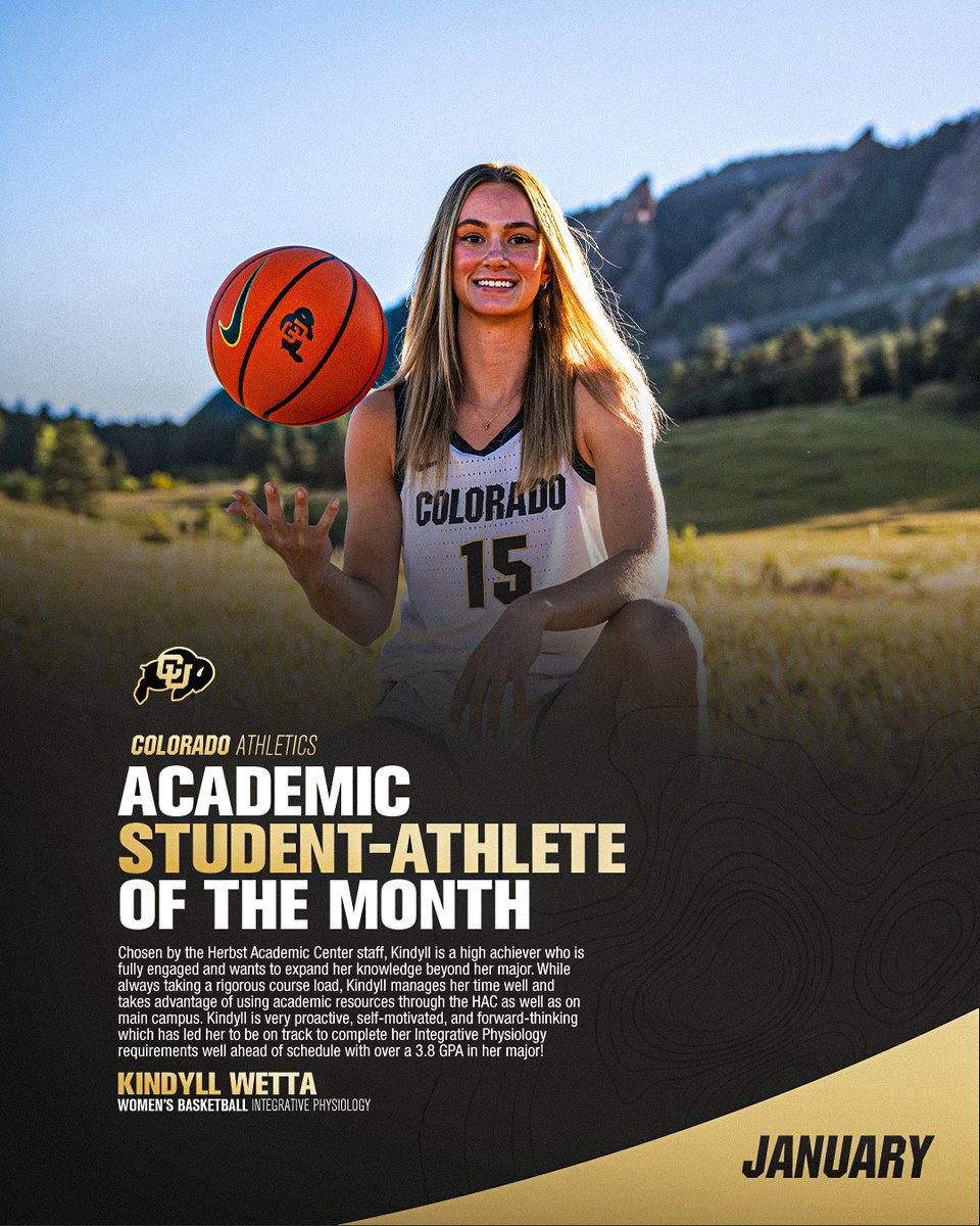 Congratulations to Kindyll Wetta for being selected as one of our Herbst Academic Center student-athletes of the month for January! <a href="/kindyllwetta_/">Kindyll Wetta</a>
<a href="/CUBuffsWBB/">Colorado Women's Basketball 🦬</a>
<a href="/CUBuffsLead/">CU Buffs Leadership & Career Development</a>
<a href="/nfoura/">N4A</a>
#HACademics #GoBuffs #StudentAthlete