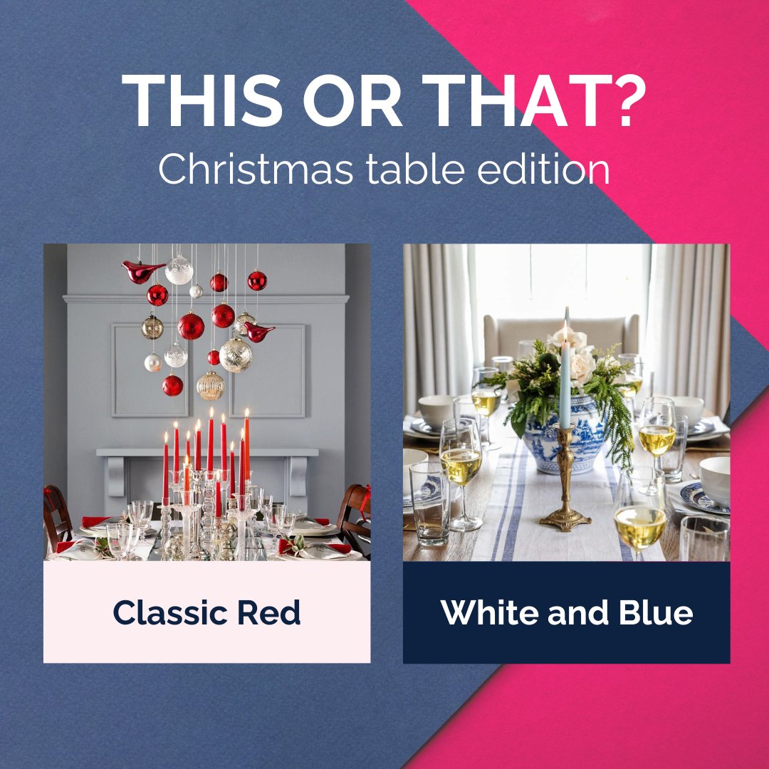 RighthausEA's tweet photo. Which one do you choose? 🎄

A rClassic red or Whit &amp; Blue  Christmas table decorations? 🎄

#estateagent #property  #dreamhome #bradford  #huddersfield #leeds #halifax #wakefield #ukproperty #ukhomes #Christmas #Christmasdecorations https://t.co/gpsy8Pj9HZ