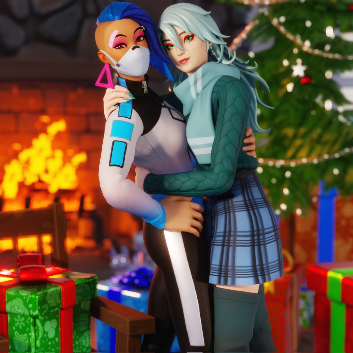 Happy Winterfest Everyone! Cata and Era are enjoying some time at home 🩵💚
#Fortnite    #FortniteArt #fortnitewinterfest