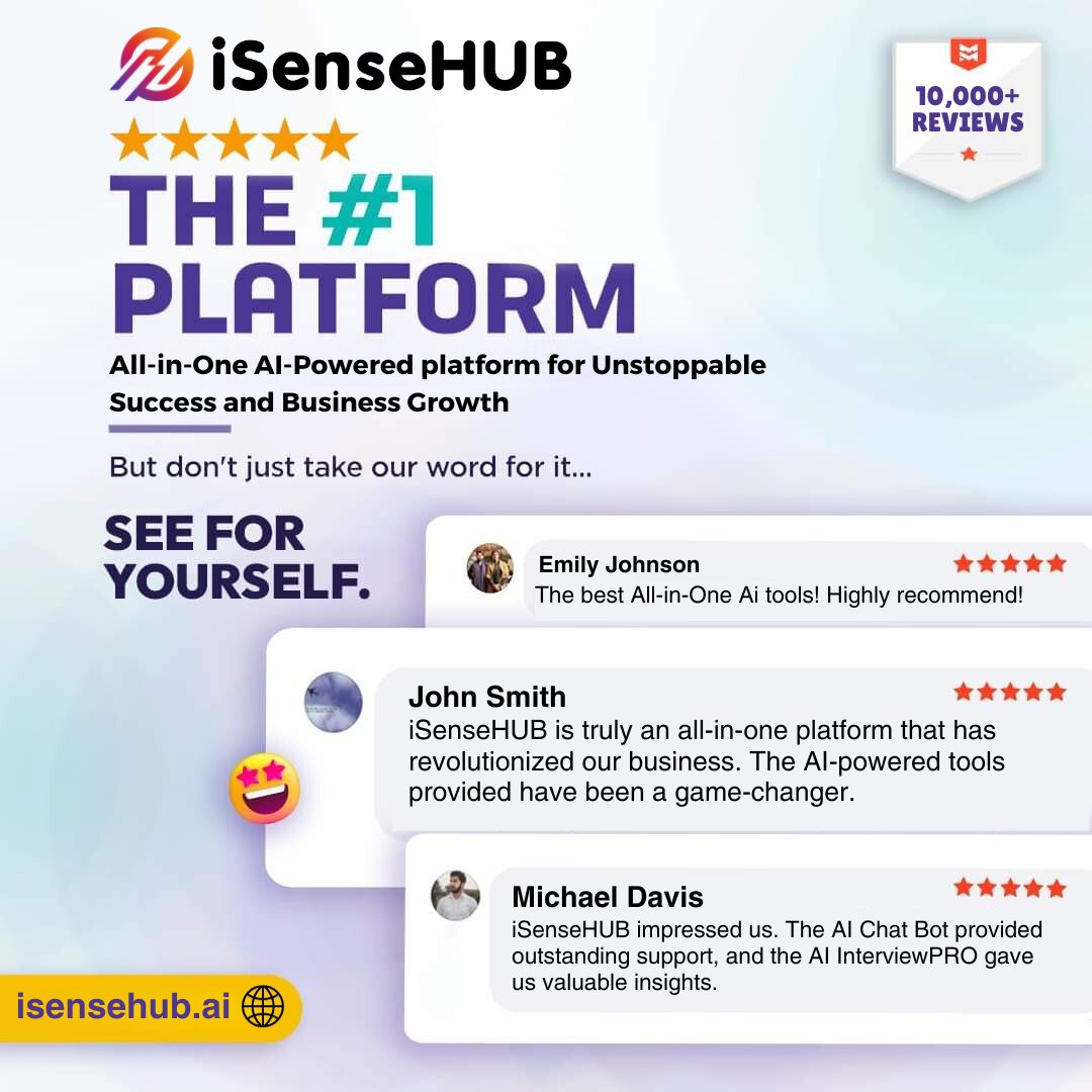 Experience the future with iSenseHUB the #1 AI platform hosting 65+ tools in a single space.

Real stories, real impact–dive into the testimonials that make us the top choice! 🌐

Start your free trial now isensehub.ai

#iSenseHUB #AIInnovation #ai #aitools #aireviews