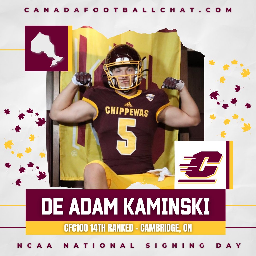 Congratulations to #CFC100 14th ranked DE @_adamkaminski on your commitment to @CMU_Football! READ MORE ▶️ ow.ly/p5zV50QkM0k NCAA SIGNING TRACKER 🎓ow.ly/kw4050QkM06 CFC EVENT REGISTRATION 🏆 ow.ly/Vvev50QkM0h CREATE YOUR CFC PROFILE 🍁 ow.ly/e30F50QkM08