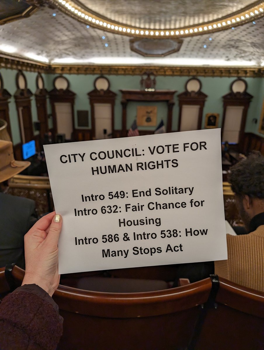 Today is a historic day for New York City.

We're at <a href="/NYCCouncil/">New York City Council</a> in support of the #FairChanceforHousing Act, #HALTSolitary, and the #HowManyStopsAct, which are huge steps for justice and equity in NYC.