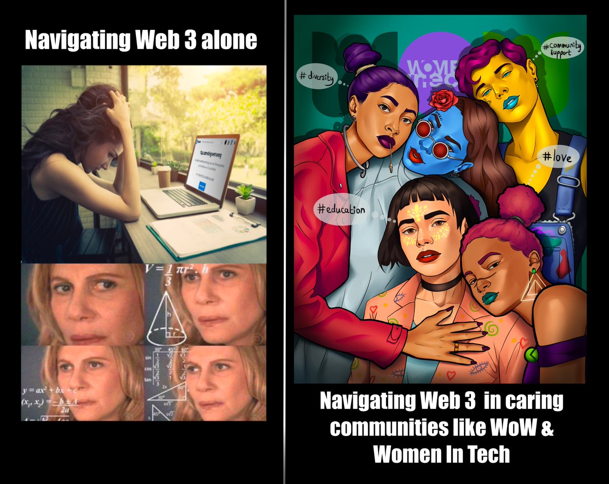 Web3 can be unforgiving & cruel. With the recent scams ravaging the #nftcommunity, I wanted to create a 'meme' as tribute to great communities like @worldofwomennft & @WomenInTechOrg out there educating, empowering and supporting members even in tough times. #WoWmemecontest