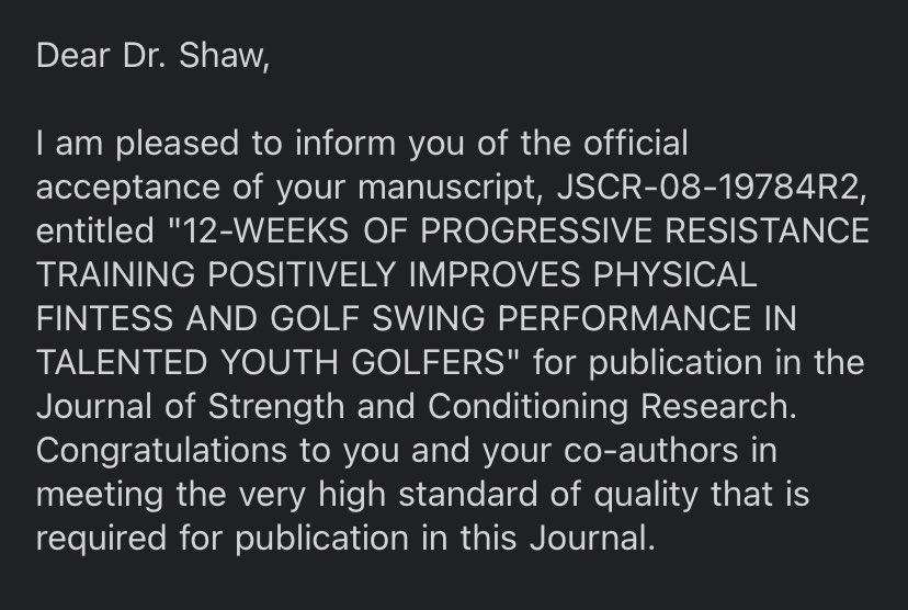 Dr James Shaw (@james_shaw1996) on Twitter photo Just another acceptance to finish what has been an amazing year. Looking forward to sharing this one with you all when it comes to print and looking forward to what next year holds.
Thanks again to @DrRSLloyd <a href="/DrJonOliver/">Jon Oliver</a> and @drgolfglobal for the support on this one. Just another acceptance to finish what has been an amazing year. Looking forward to sharing this one with you all when it comes to print and looking forward to what next year holds.
Thanks again to @DrRSLloyd <a href="/DrJonOliver/">Jon Oliver</a> and @drgolfglobal for the support on this one.