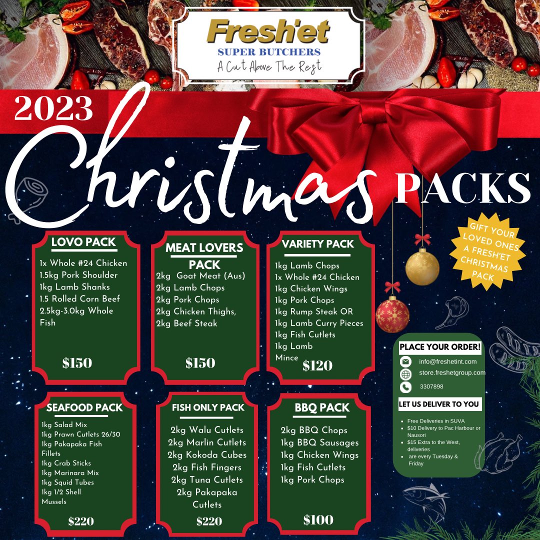 CHRISTMAS COUNTDOWN ⏳

ONLY 4 DAYS TO GO. Time to start ticking off that gift list. Today is the last day of our Christmas Packs - Order yours now before 5PM. Don’t miss out!! 🎄✨ store.freshetgroup.com

#freshetfiji #christmascountdown #christmashampers #jollyseason
