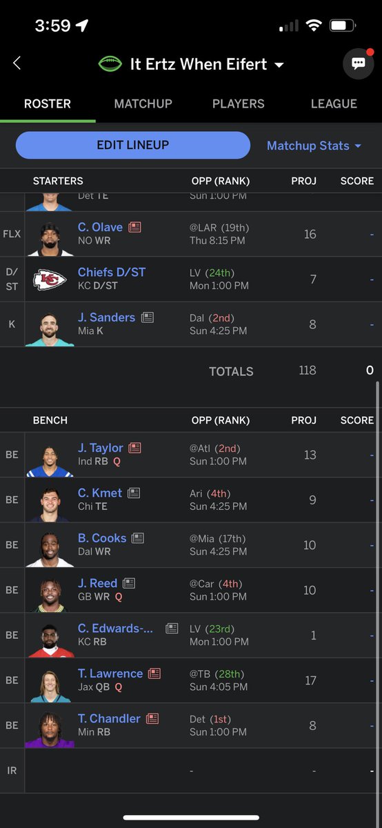 ScooterZ24's tweet image. Having a baby tomorrow won’t have time to adjust lineup need to know if this is the team to roll with in ppr this week! @JameyEisenberg @ZBrook @heathcummingssr #ASKFFT