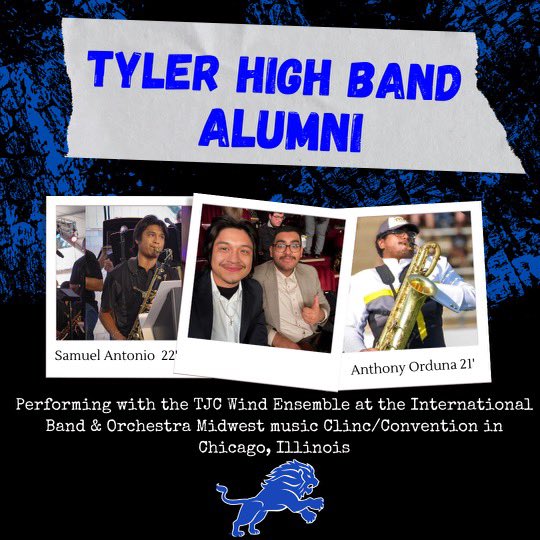 The Big Blue Band (@thsbigblueband) on Twitter photo Alumni Samuel Antonio 22’ & Anthony Orduña 21’ traveled to Chicago for the 77th Annual Midwest Clinic, an international band and orchestra convention to perform with TJC Wind Ensemble! <a href="/TylerHighLions/">Tyler High School</a> <a href="/TylerISD/">Tyler ISD 🏛</a> <a href="/THSBigBlueBand/">The Big Blue Band</a> <a href="/FineArtTylerISD/">Tyler ISD Fine Arts</a> Alumni Samuel Antonio 22’ & Anthony Orduña 21’ traveled to Chicago for the 77th Annual Midwest Clinic, an international band and orchestra convention to perform with TJC Wind Ensemble! <a href="/TylerHighLions/">Tyler High School</a> <a href="/TylerISD/">Tyler ISD 🏛</a> <a href="/THSBigBlueBand/">The Big Blue Band</a> <a href="/FineArtTylerISD/">Tyler ISD Fine Arts</a>