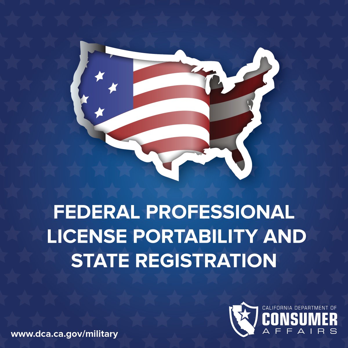 Attention U.S. servicemembers and spouses: For information about Federal Professional License Portability and State Registration & how to register in California, visit dca.ca.gov/military/feder….