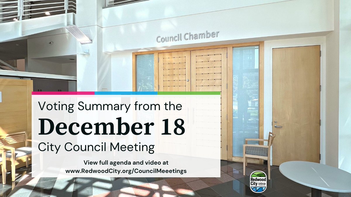 Want to learn more about how the City Council voted at Monday night's meeting? 

Click this link to view a summary of the actions taken at the December 18, 2023 City Council meeting: redwoodcity-ca.granicus.com/DocumentViewer….  

Please visit RedwoodCity.org/CouncilMeetings for general meeting info.