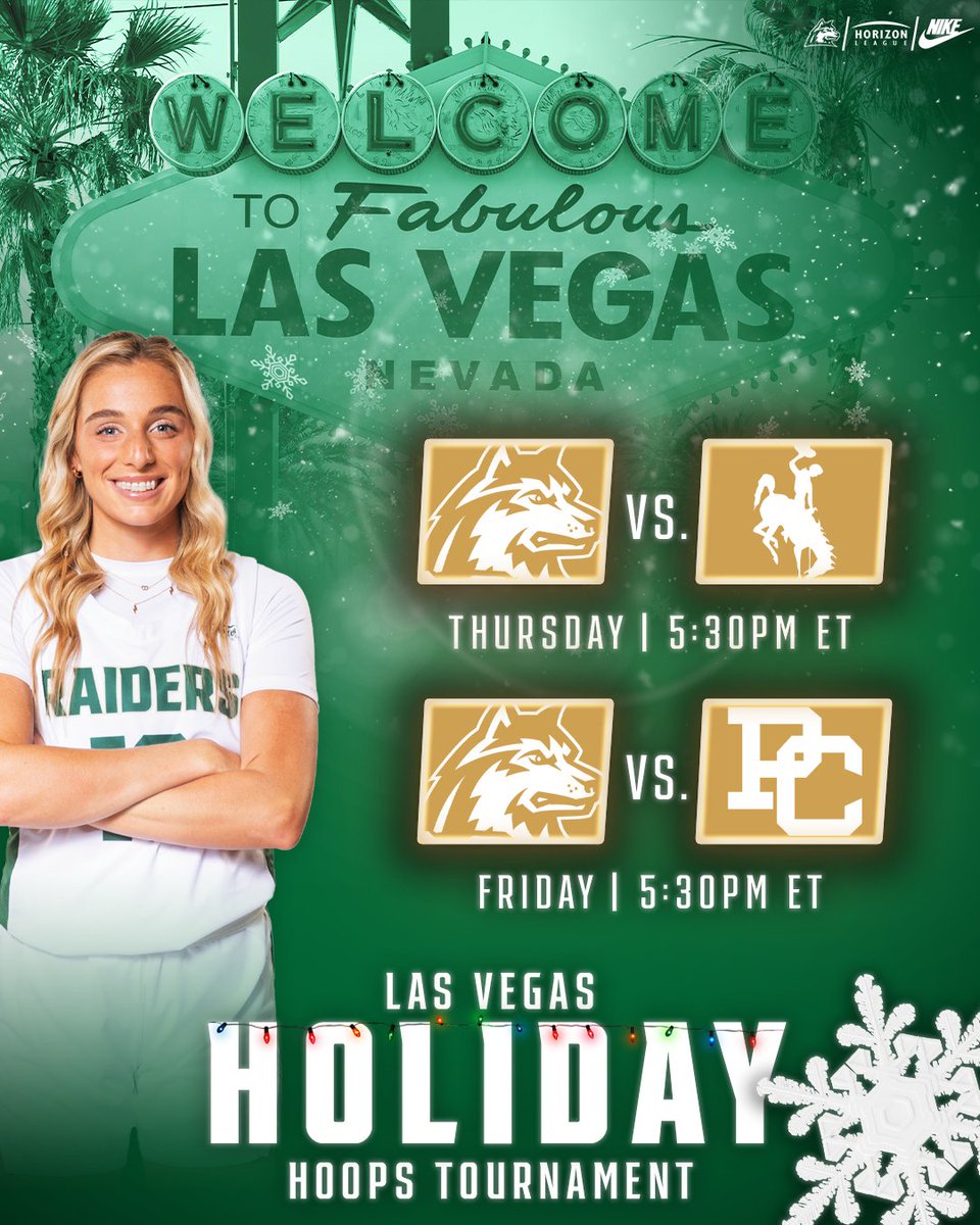 Ready to put on a show in Vegas. 🆚 Wyoming / Presbyterian 📅 Thursday / Friday ⏰ 5:30 pm ET (both days) 📍 Las Vegas, NV ⭐️ Holiday Hoops Tournament 📺 FloHoops #RaiderUP | #RaiderFamily