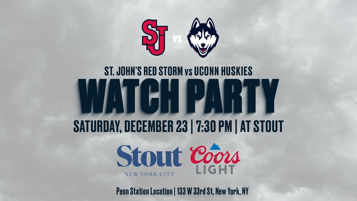 🚨CALLING ALL RED STORM FANS🚨 Join other Johnnies this Saturday night at Stout Penn Station to watch @StJohnsBBall take on UConn🏀