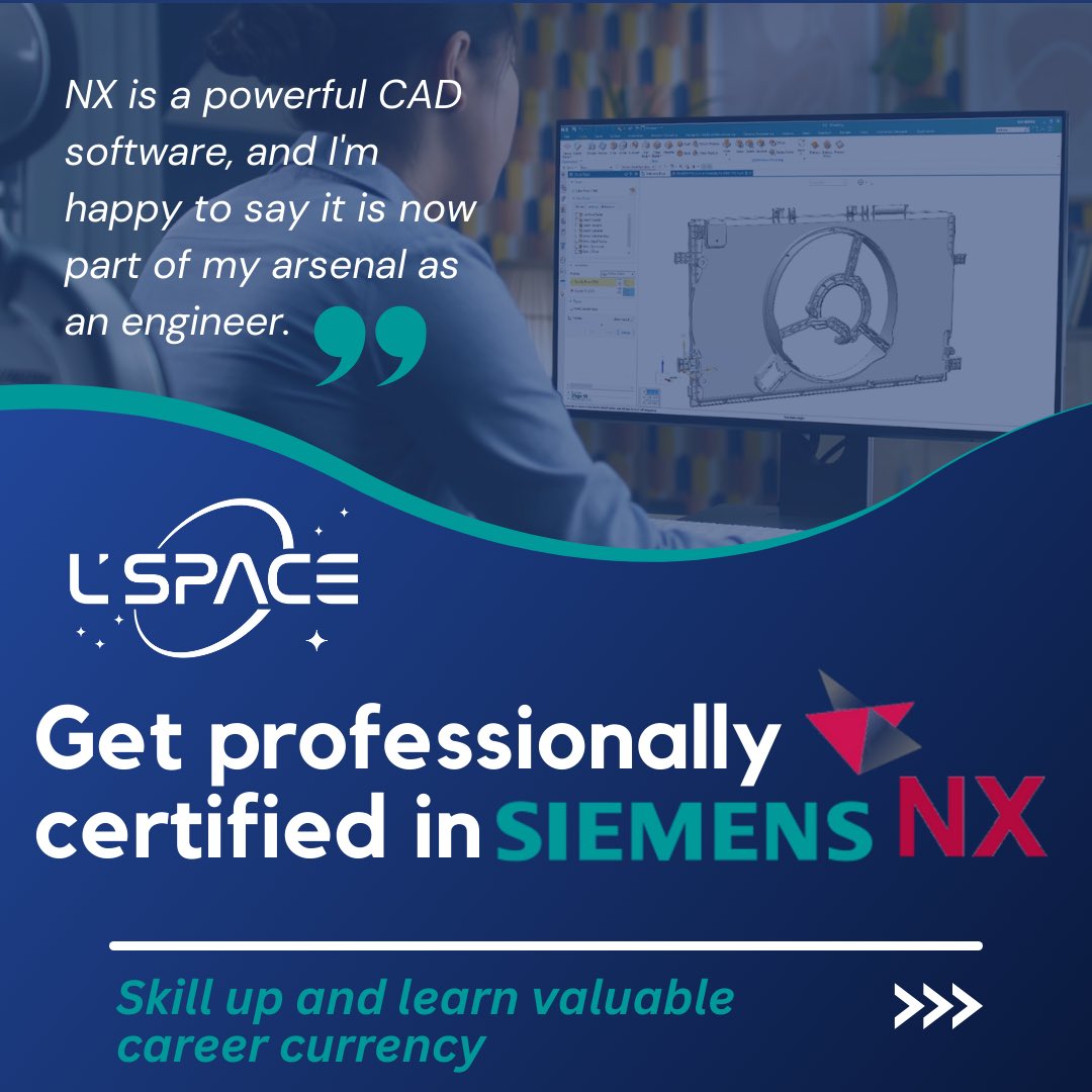 L_SPACEProgram's tweet image. Boost your engineering expertise with @Siemens NX certification. Gain a competitive edge, enhance employability, and dive into hands on learning. Apply now at lspace.asu.edu/applications and get access to this career boosting opportunity! #NXCertification #SpaceEngineering #LSPACE