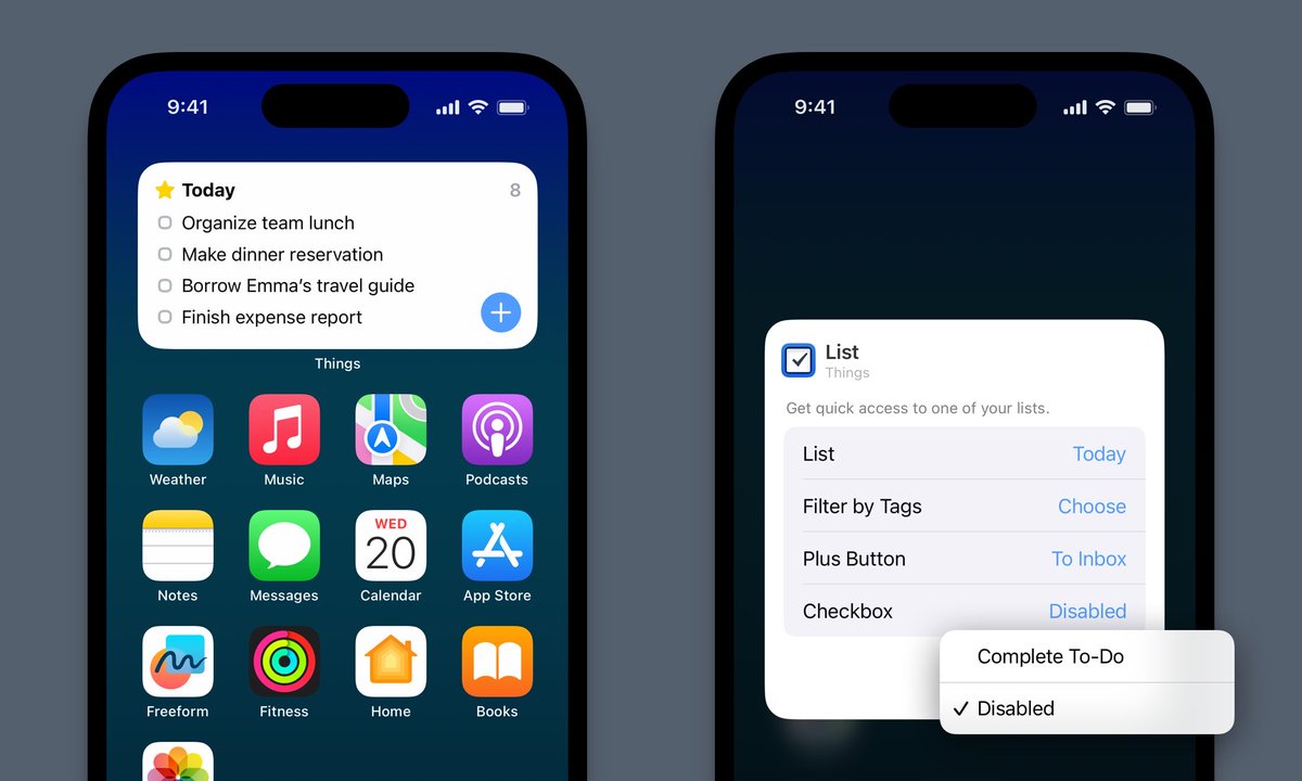 By popular demand, we’ve built 2 great widget improvements 🎉 1. Better layout: Looks better & fits more items in some cases. 2. New option to turn off the checkbox: Avoids accidental taps & even more items can fit. (iOS bug: you have to re-add a widget to see the new option.)