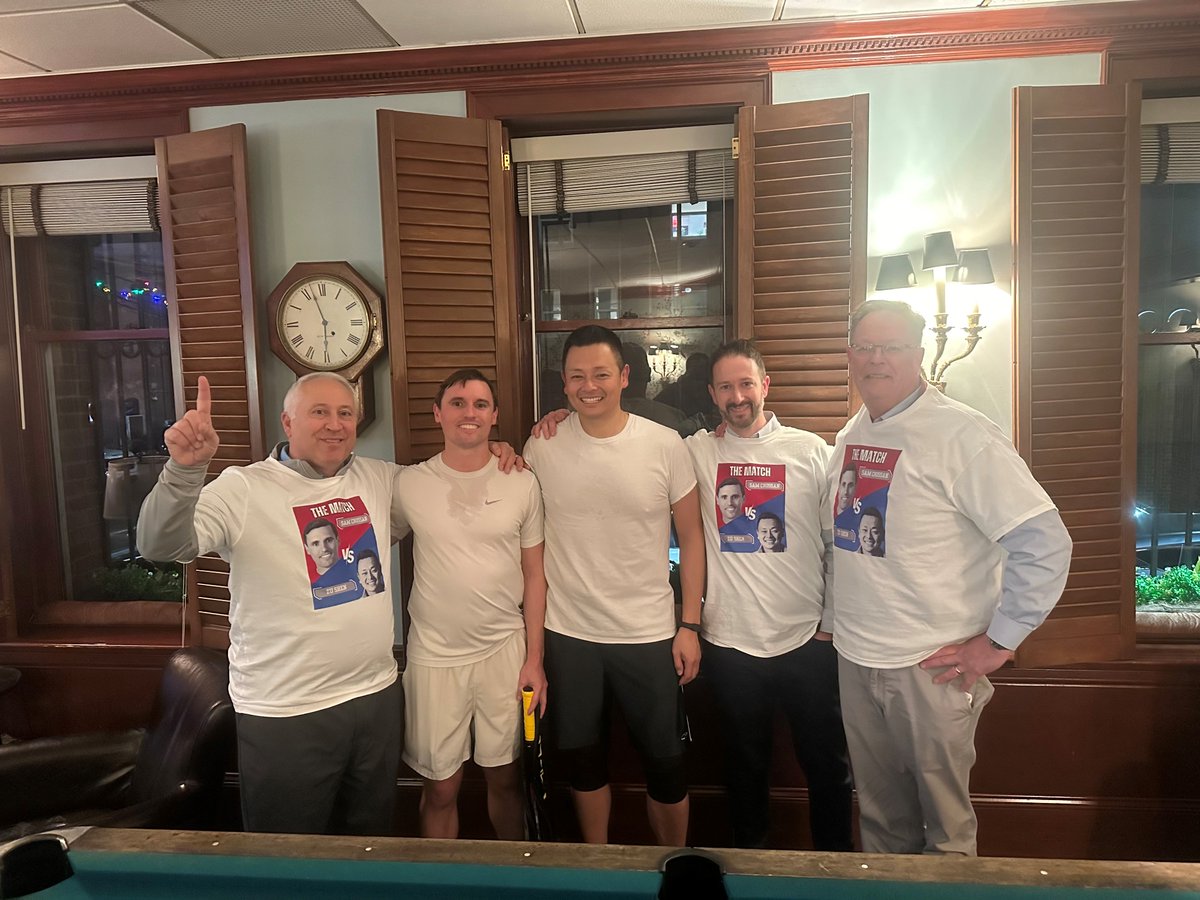 A few weeks ago, MBI's own VP Zu Shen and our friend Sam Crossan from @JLL had a (friendly) all out squash battle, complete with commemorative tee-shirts. Just another fun way that MBI gets to spend time with our #partners! #squash #competition #recreation #lifescience