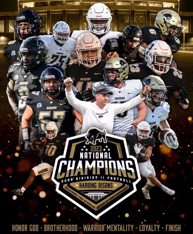 After a great phone call and conversation with @MattUnderwoodHU I am blessed and honored to receive an offer from the national champions @Harding_FB !!!!! @PaulSimmonsHU @CoachCastorena @_CoachMercado @SR_scouting @Dtigers6685 @_EliteProspects @dctf