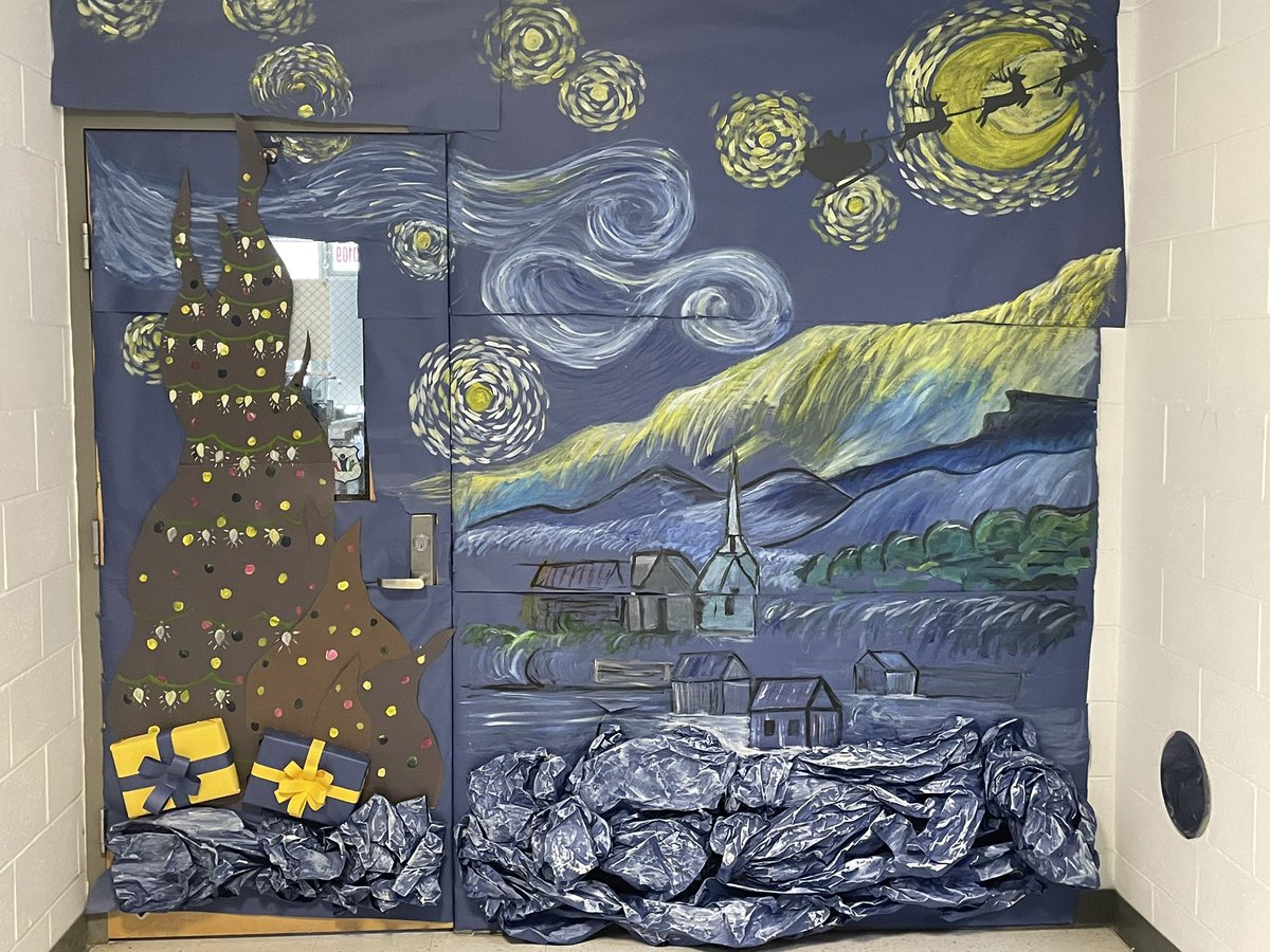 D109 Art room door! We like to “Gogh” all out for Holiday door decor! #VanGogh  #artattheh #wearehowell #theregional