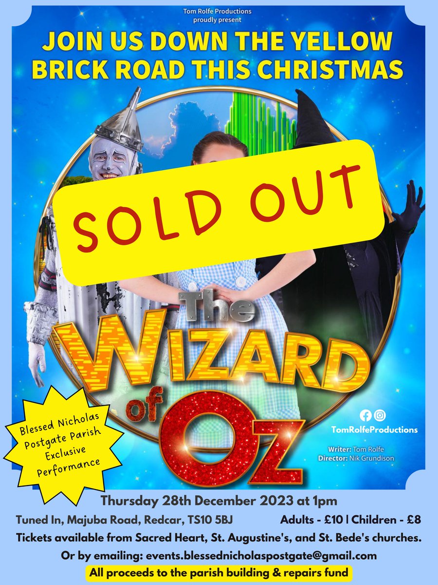 RedcarParish's tweet photo. Wow! The Wizard of Oz is totally SOLD OUT!!😁

If you've bought tickets but can no longer make the show, please let us know! We have quite a few people on a reserve list just in case any become available. https://t.co/OPQsGyFt4l