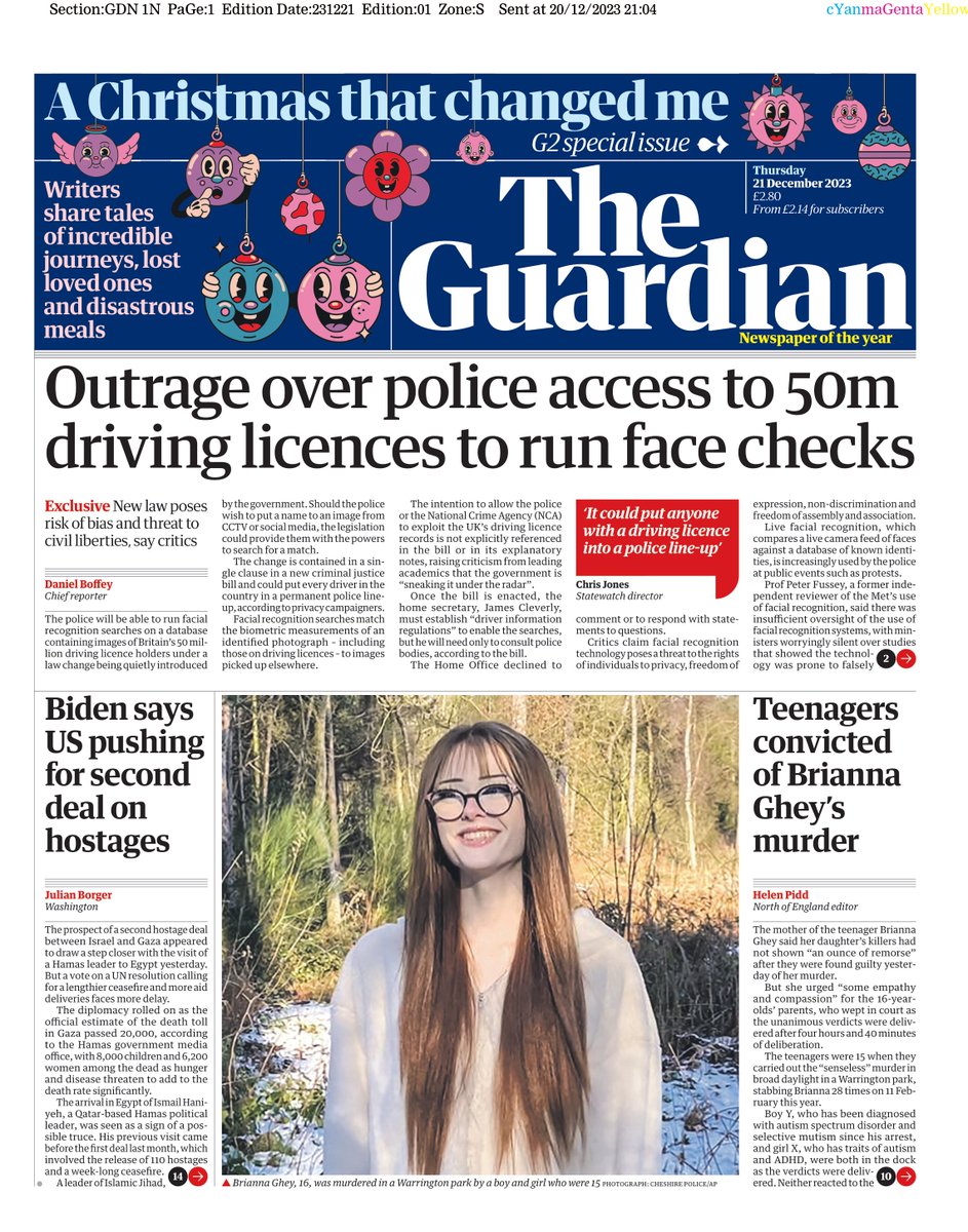 The Guardian: Outrage over police access to 50m driving licences to run face checks #TomorrowsPapersToday