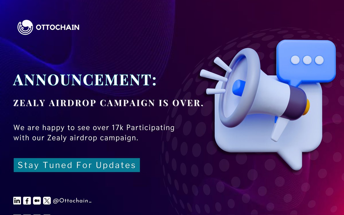 🎉 Exciting Update! 🚀 The Zealy Airdrop Campaign has officially ended, and we're thrilled to announce that over 17K participants joined the Zealy journey! 🌐👏 Thanks to everyone for making it a success! 🙌 #ZealyAirdrop #Ottochain #Otto #Airdrop $Otto