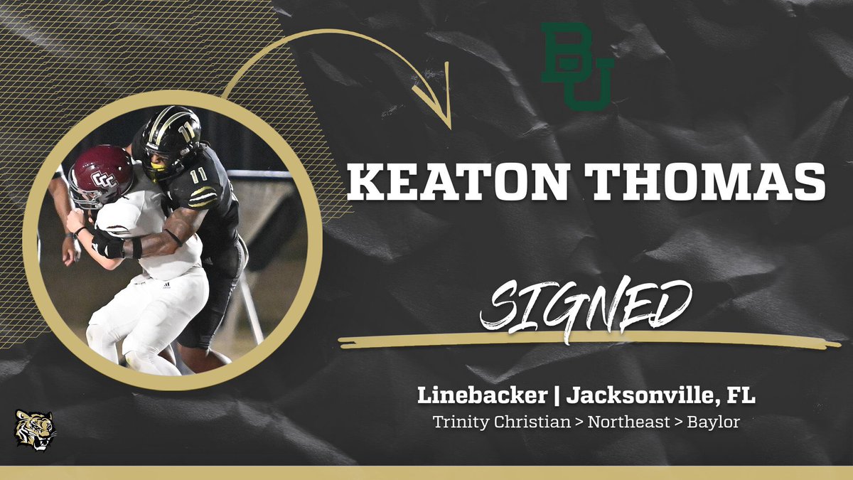 FB | Our newest All-American, Keaton Thomas, has signed with @BUFootball!! Thomas led all of the @NJCAA with 11.9 tackles per game. He was 1️⃣ of only 7️⃣ players in all organizations of two-year college football with triple-digit tackles! 🐯 #TigerTown ▶️ #SicEm