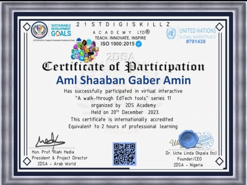 AmlShabaan6's tweet image. Congratulations! &amp;lt;&amp;gt;Thank you for joining our &quot;A walk-through EdTech tools series 11 #UNSDG4&quot; interactive session (E-211) #Thrivingwednesday organized by 2DSA Arab World