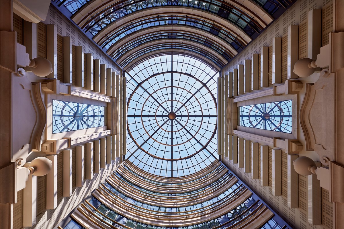 The heart of Paris Marriott Champs Elysees's social hub is the captivating glass-domed atrium where the historic setting has been reimagined.