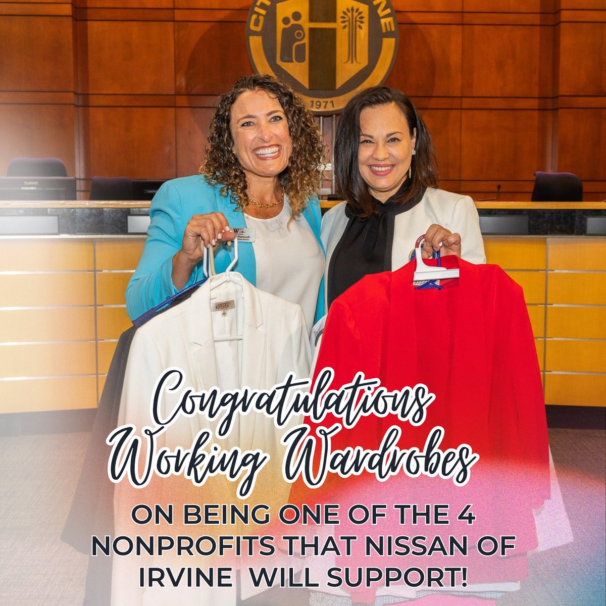 Join me in congratulating @WorkingWardrobe for being selected as one of 4 nonprofits that the incredible team @nissanofirvine chose to support in 2024! Nissan of Irvine is an awesome partner, and I couldn't be more thrilled to see them going above and beyond to support our…