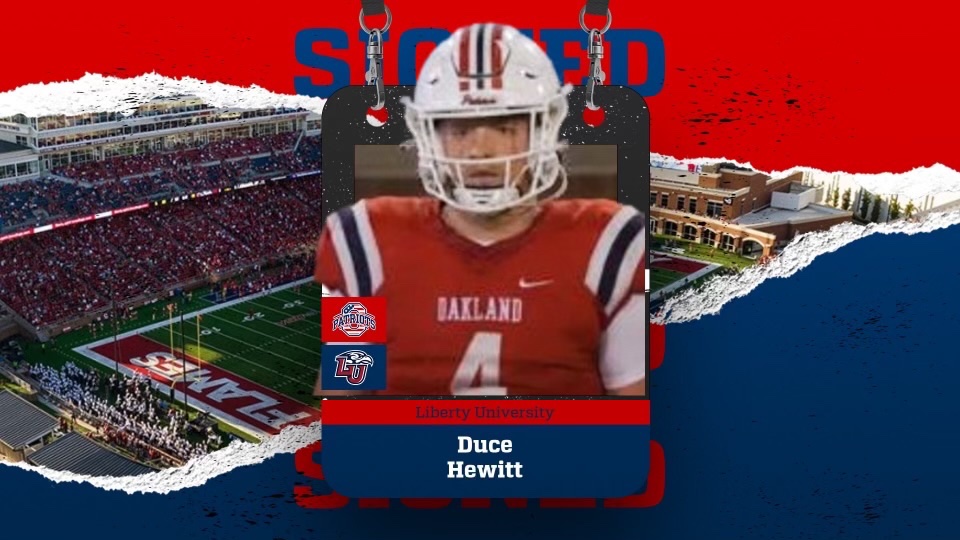 OHSPatsFootball's tweet photo. Congrats @DuceHewitt for graduating @OaklandRCS early and signing with @LibertyFootball!
#OaklandTN https://t.co/vqsXHE9ETy