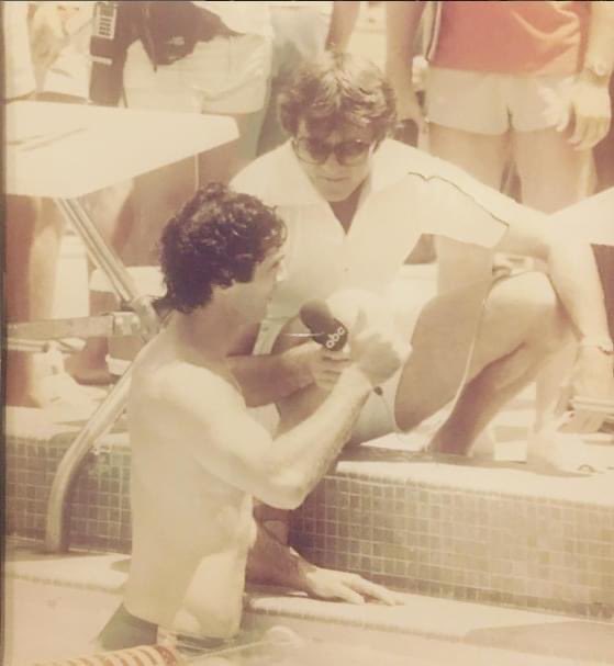 NASL Memories: Oakland Stompers goalkeeper Shep Messing chats with broadcaster Don Meredith during the swimming competition of the ABC-Sports 'Superstars' event in The Bahamas.