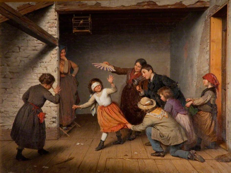 Blind Man's Bluff by Antonio Ermolao Paoletti (Italian  artist, lived 1834–1912). Played as early as 2,000 years ago in Greece - do people still play it, I wonder? #ChildrensGame #Game