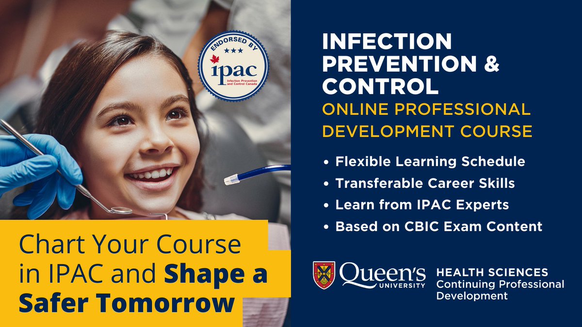 In a world facing evolving health challenges, the importance of infection, prevention and control (IPAC) professionals is more evident than ever. Registration continues for our Winter 2024 cohort. Learn more: healthsci.queensu.ca/opdes/cpd/educ…