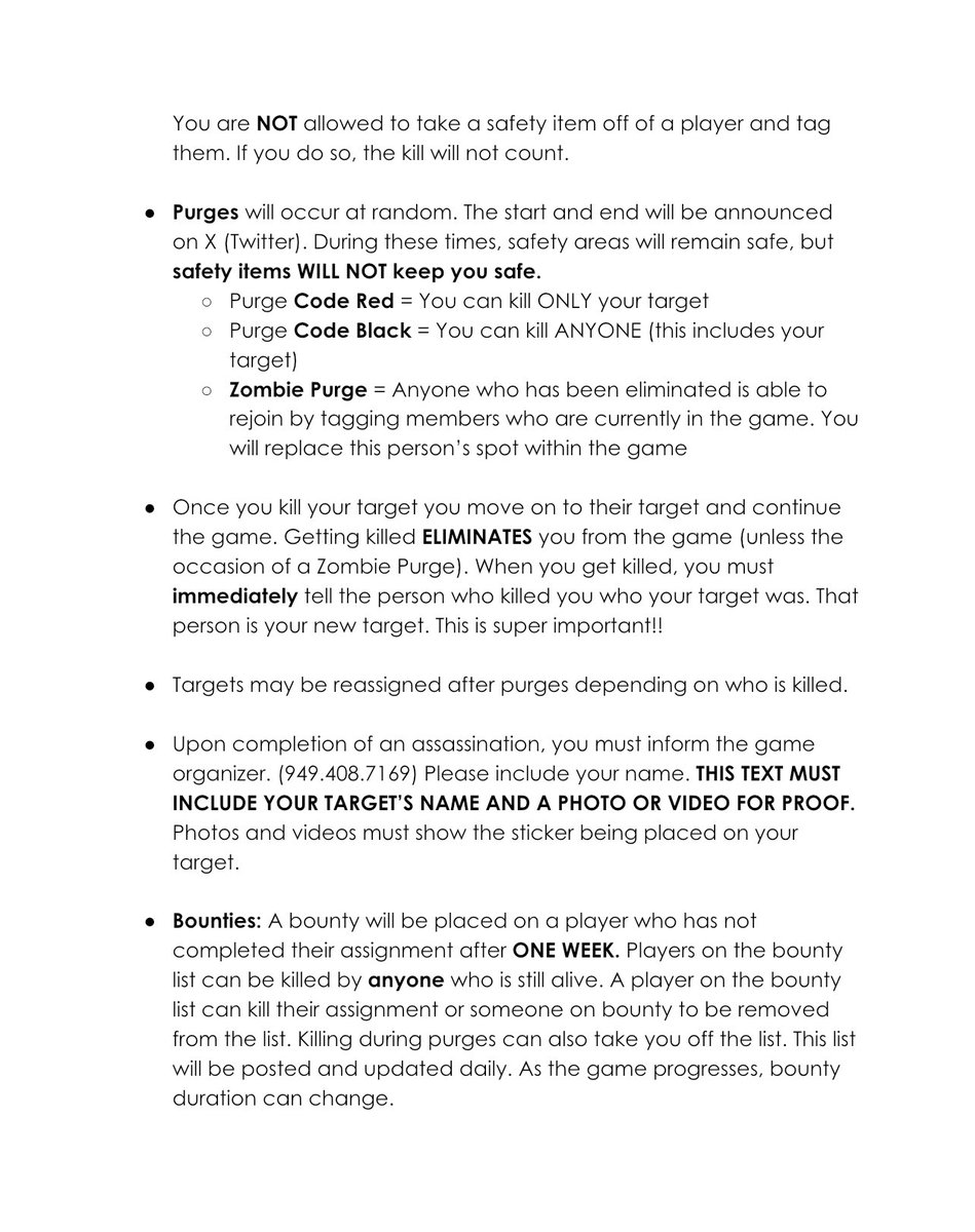NHHSASSASSIN_24's tweet photo. Here are the rules. Make sure you read them carefully and have a thorough understanding. Text the number on the document if you have any questions. Good luck! https://t.co/dLkP9gEMtT